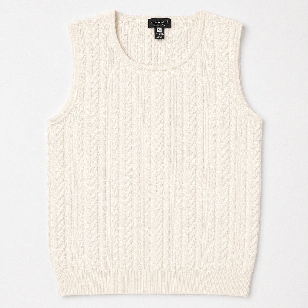 Alpacouture Royal Alpaca Sweater Vest Men's XL Cream Cable Knit Peru Golf Luxury